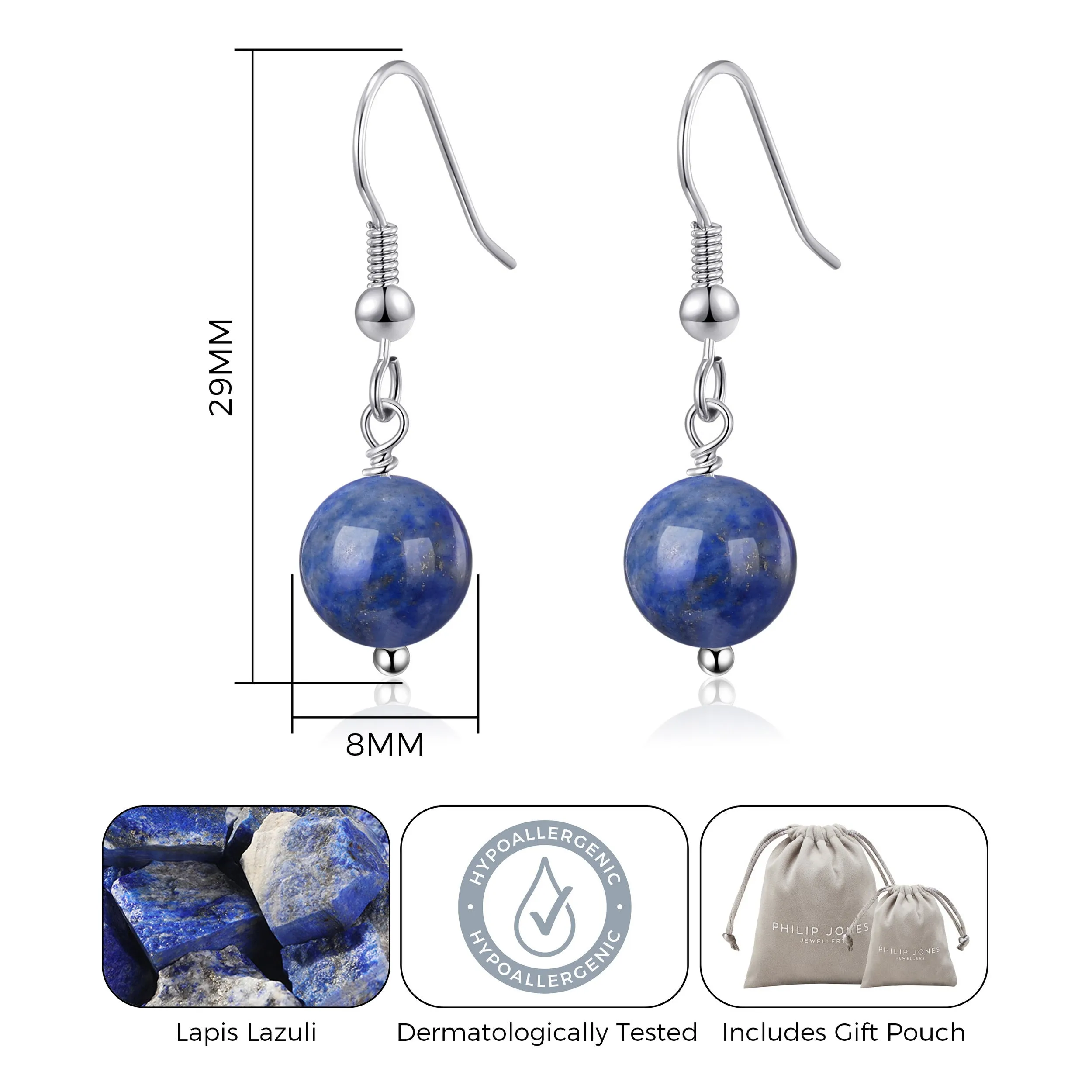 Lapis Gemstone Round Drop Earrings