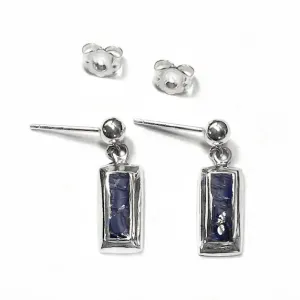 Lapis Lazuli Inlaid Silver Rectangles on Ball Dangle Earrings