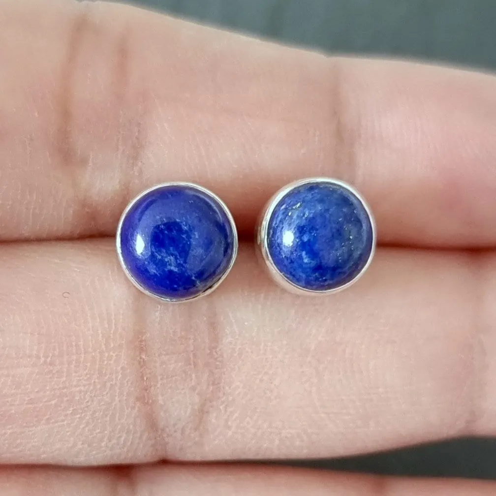 Lapis Lazuli Round Studs Earrings, 925 Sterling Silver, S11LL