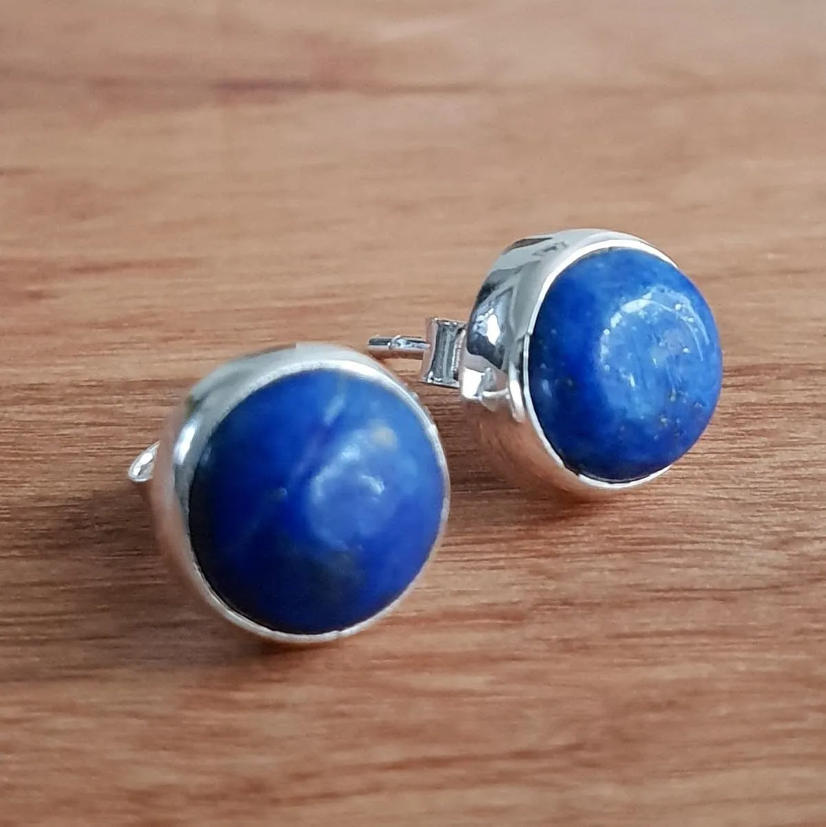 Lapis Lazuli Round Studs Earrings, 925 Sterling Silver, S11LL