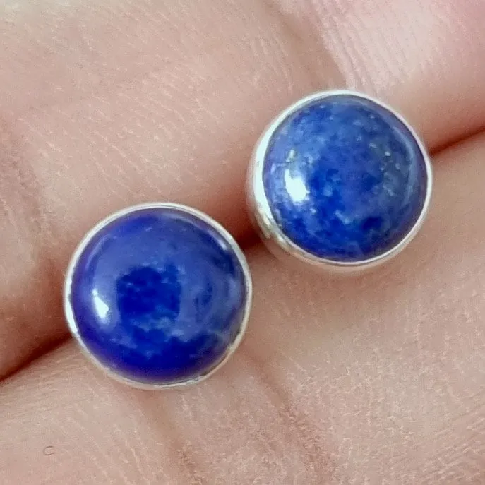 Lapis Lazuli Round Studs Earrings, 925 Sterling Silver, S11LL