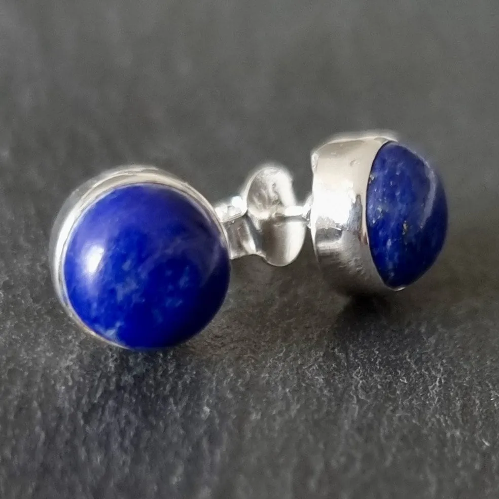 Lapis Lazuli Round Studs Earrings, 925 Sterling Silver, S11LL