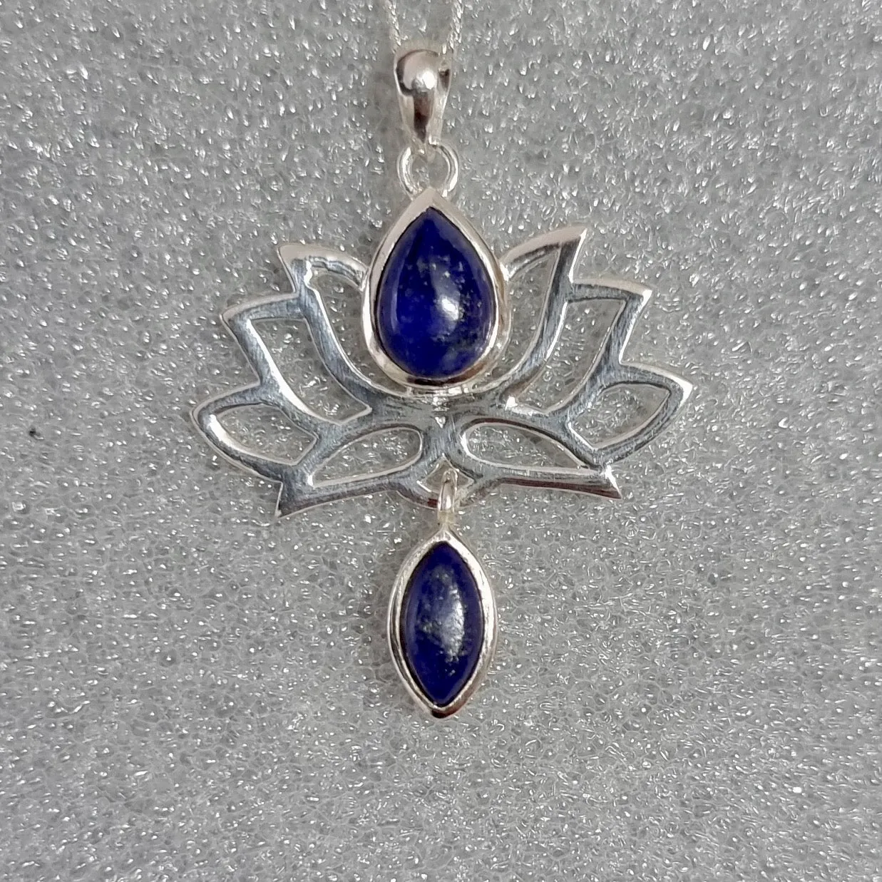 Lapis Lazuli Sterling Silver Lotus Flower Earrings, E64LL