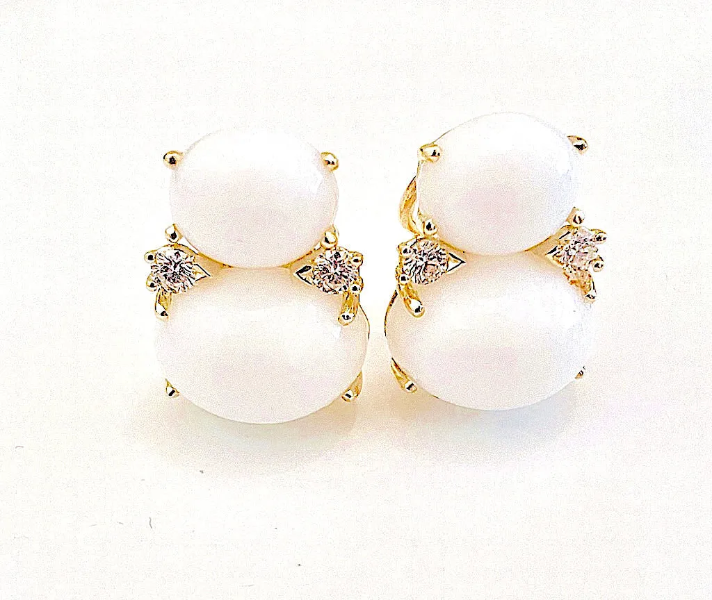 Large GUM DROP™ Earrings with Cabochon White Jade and Diamonds