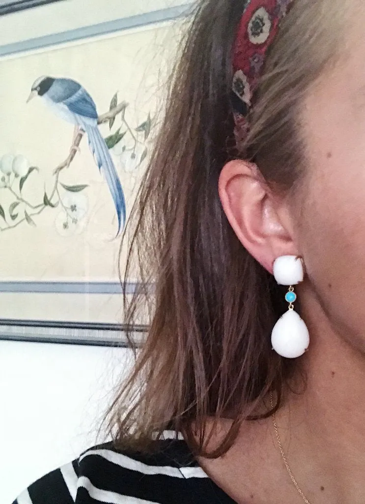 Large GUM DROP™ Earrings with Cabochon White Jade and Diamonds