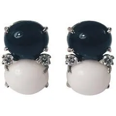 Large GUM DROP™ Earrings with Cabochon White Jade and Diamonds