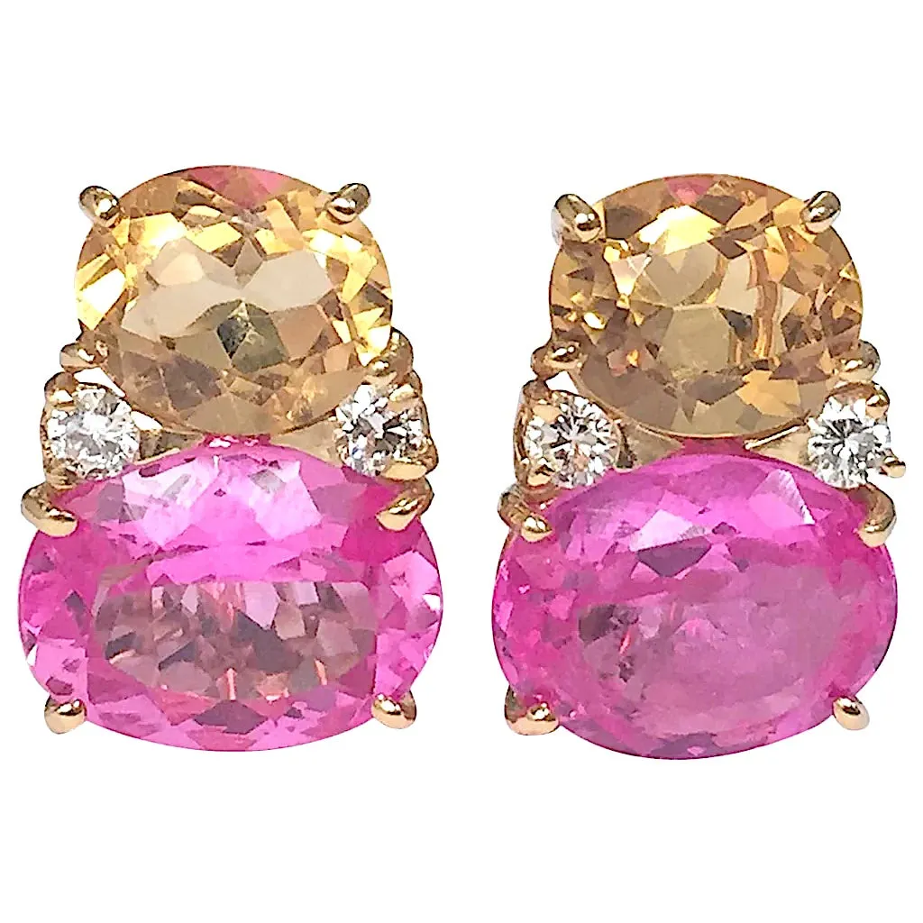 Large GUM DROP™ Earrings with Citrine and Pink Topaz and Diamonds