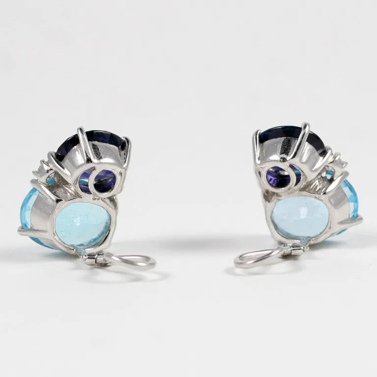 Large GUM DROP™ Earrings with Iolite and Blue Topaz and Diamonds