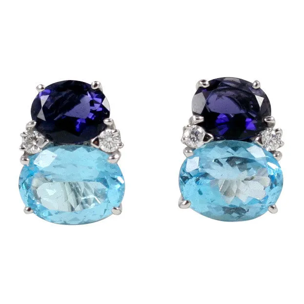 Large GUM DROP™ Earrings with Iolite and Blue Topaz and Diamonds