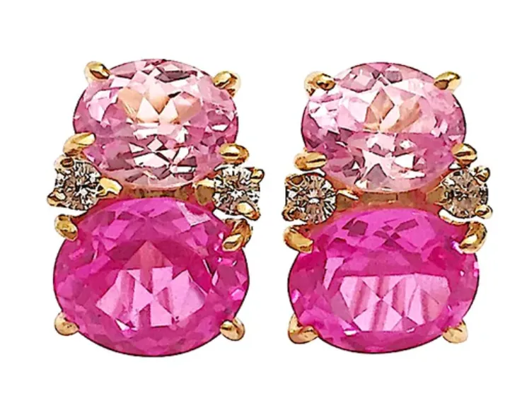 Large GUM DROP™ Earrings with Iolite and Pink Topaz and Diamonds