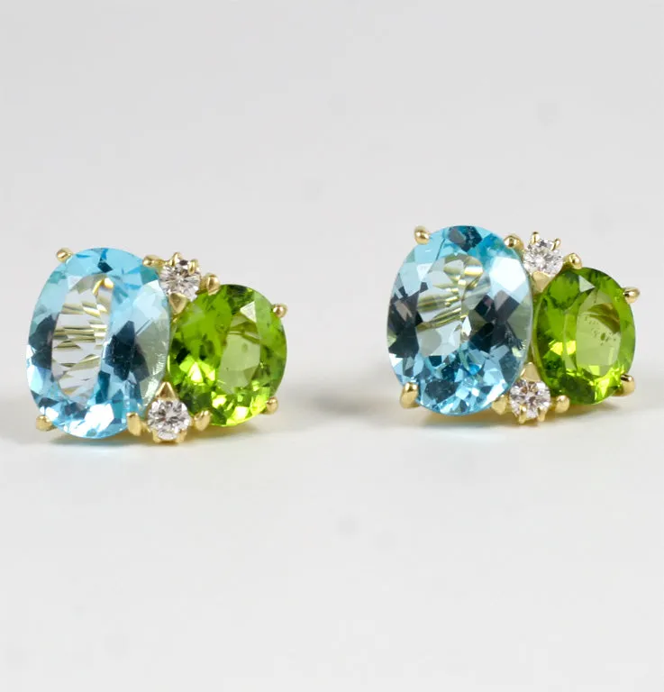 Large GUM DROP™ Earrings with Peridot and Blue Topaz and Diamonds