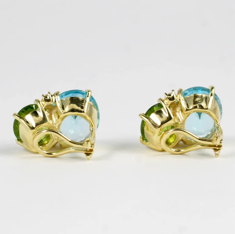 Large GUM DROP™ Earrings with Peridot and Blue Topaz and Diamonds