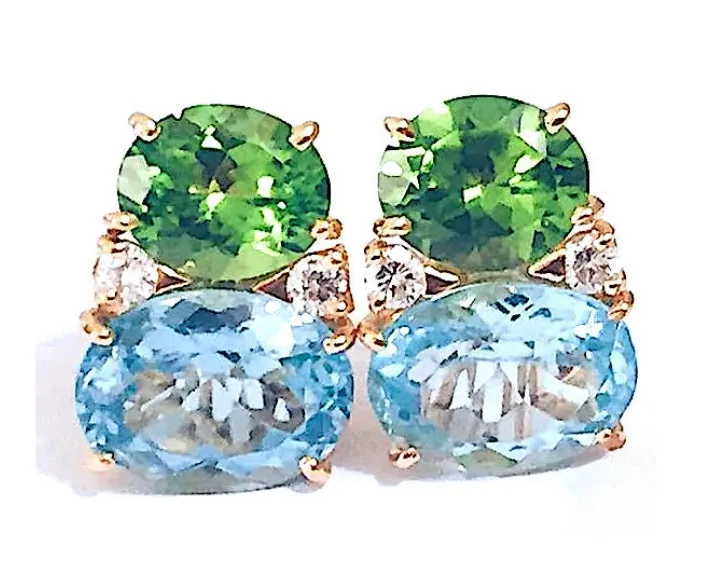 Large GUM DROP™ Earrings with Peridot and Blue Topaz and Diamonds