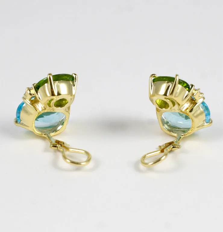 Large GUM DROP™ Earrings with Peridot and Blue Topaz and Diamonds