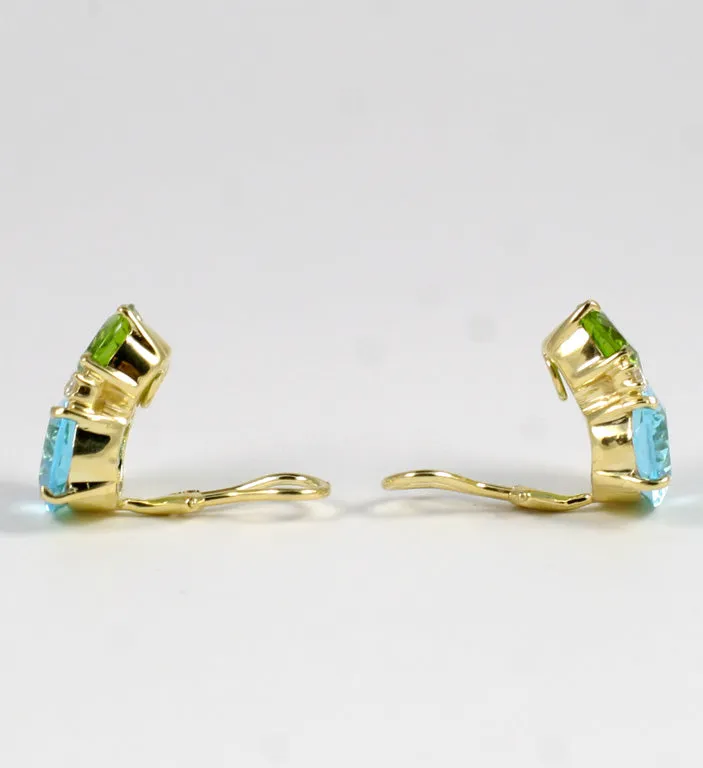 Large GUM DROP™ Earrings with Peridot and Blue Topaz and Diamonds