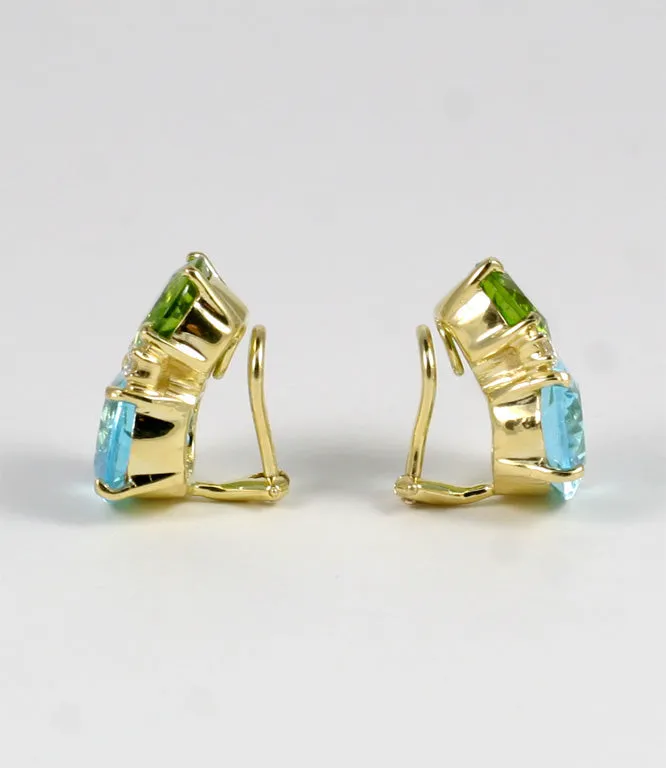 Large GUM DROP™ Earrings with Peridot and Blue Topaz and Diamonds