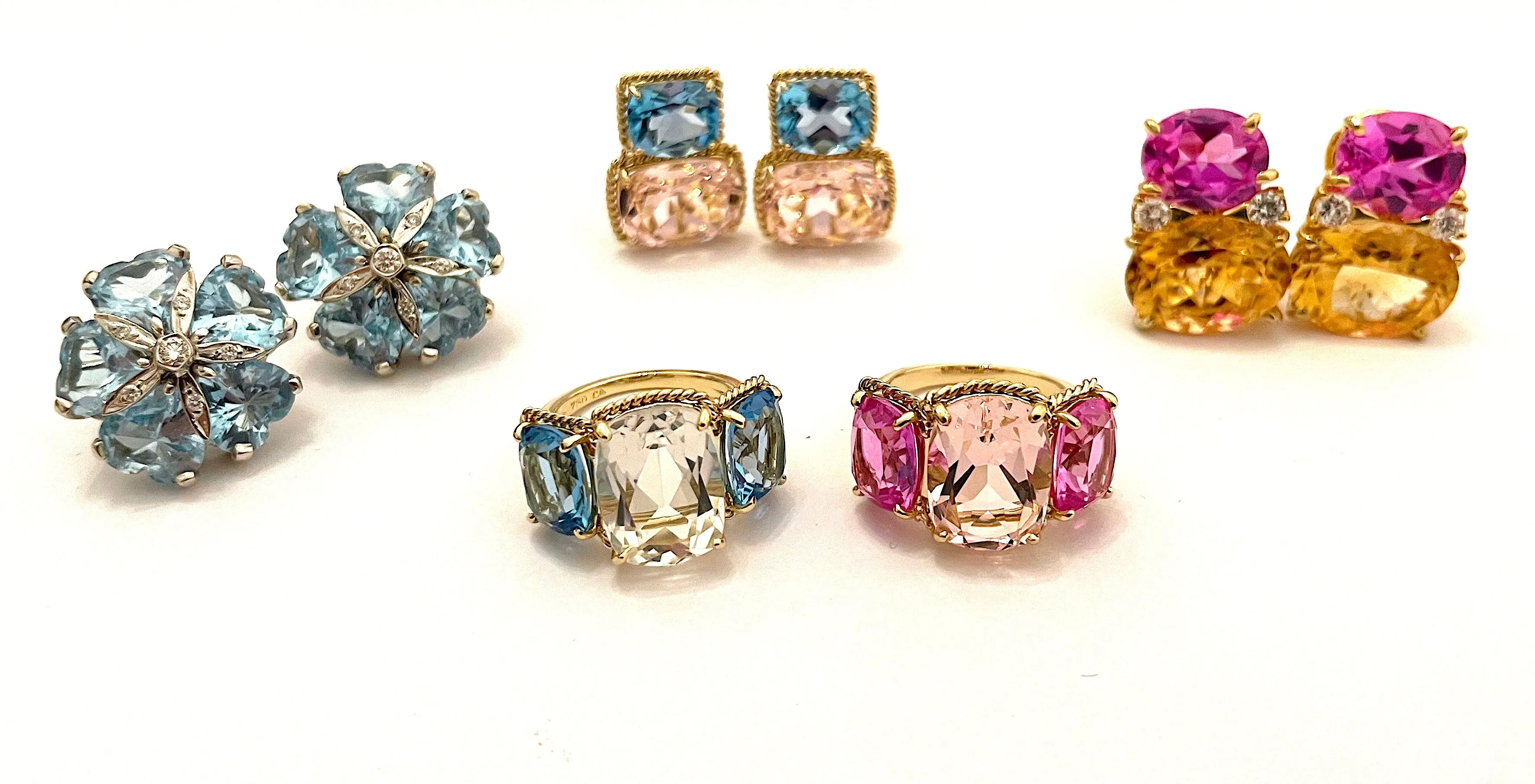 Large GUM DROP™ Earrings with Pink Topaz and Blue Topaz and Diamonds