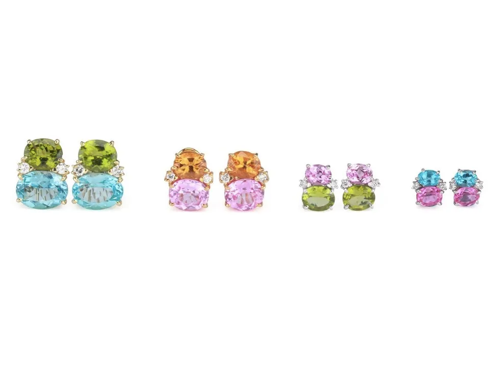 Large GUM DROP™ Earrings with Pink Topaz and Blue Topaz and Diamonds