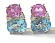 Large GUM DROP™ Earrings with Pink Topaz and Blue Topaz and Diamonds