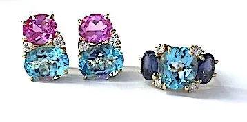 Large GUM DROP™ Earrings with Pink Topaz and Blue Topaz and Diamonds