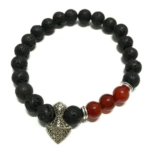 Lava Stone Bracelet with Axe-head Carnelian - Healing Aromatherapy Jewelry