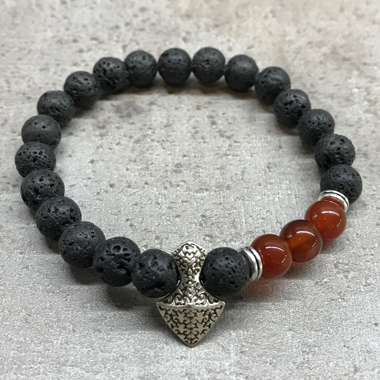 Lava Stone Bracelet with Axe-head Carnelian - Healing Aromatherapy Jewelry