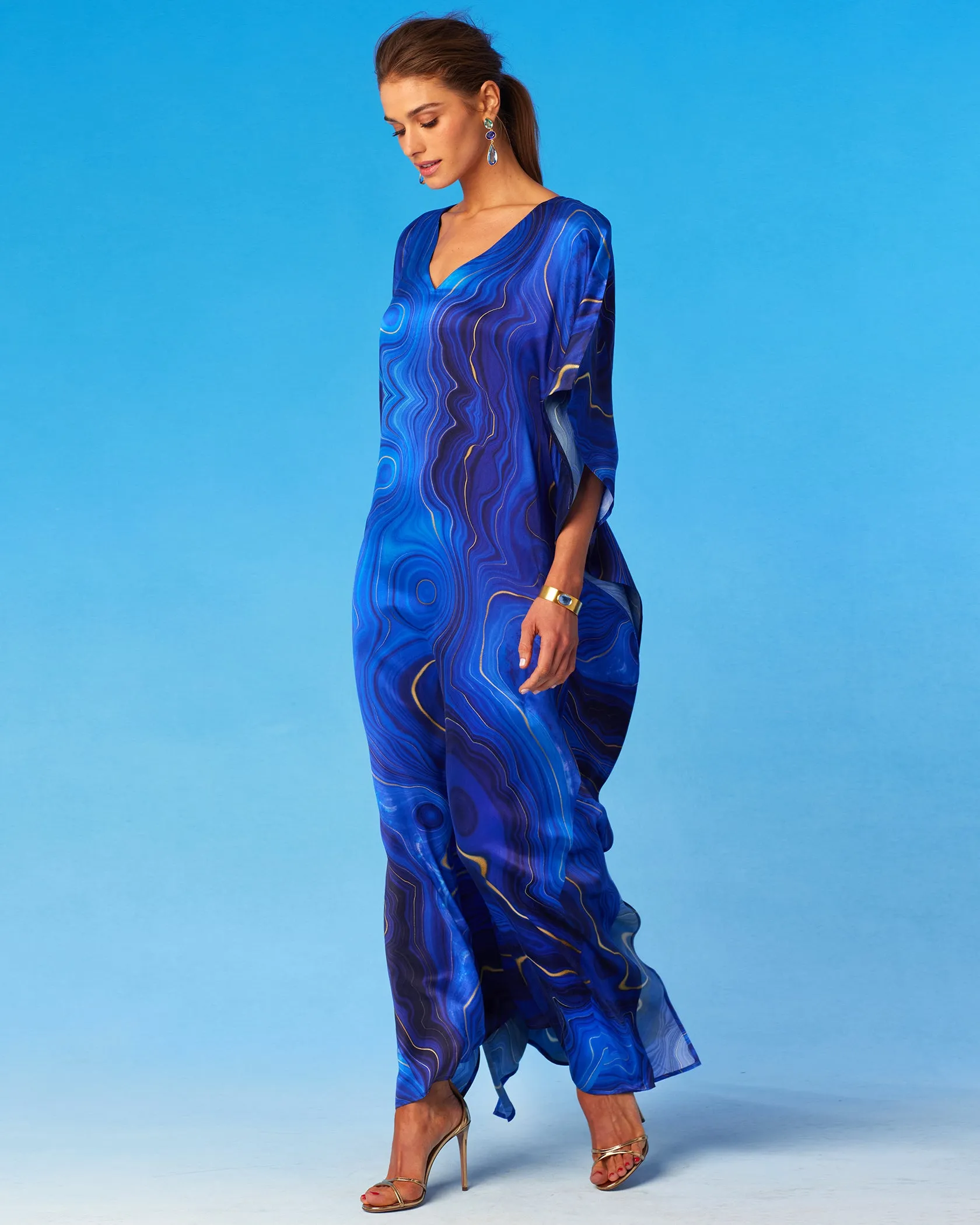 Lavinia Silk Kaftan in Lapis Lazuli