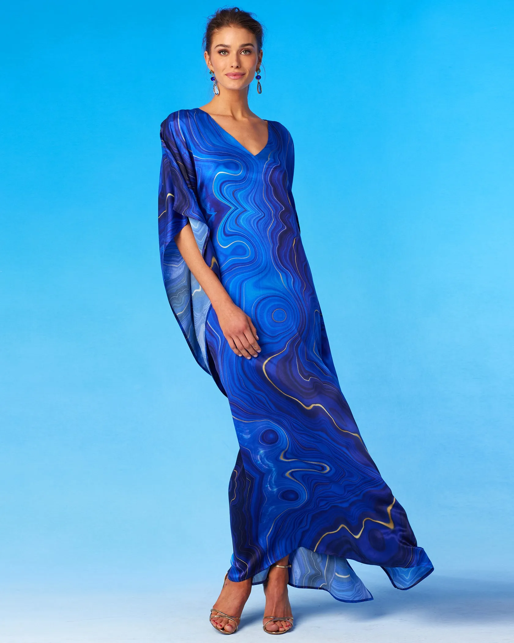 Lavinia Silk Kaftan in Lapis Lazuli