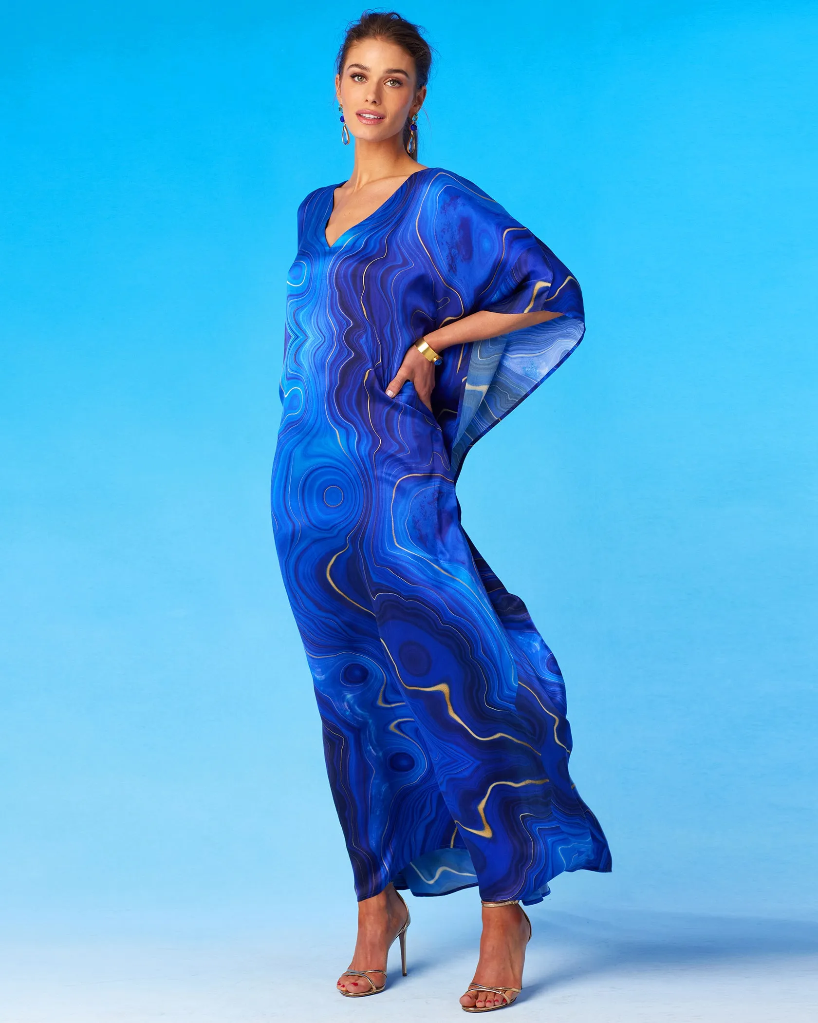 Lavinia Silk Kaftan in Lapis Lazuli