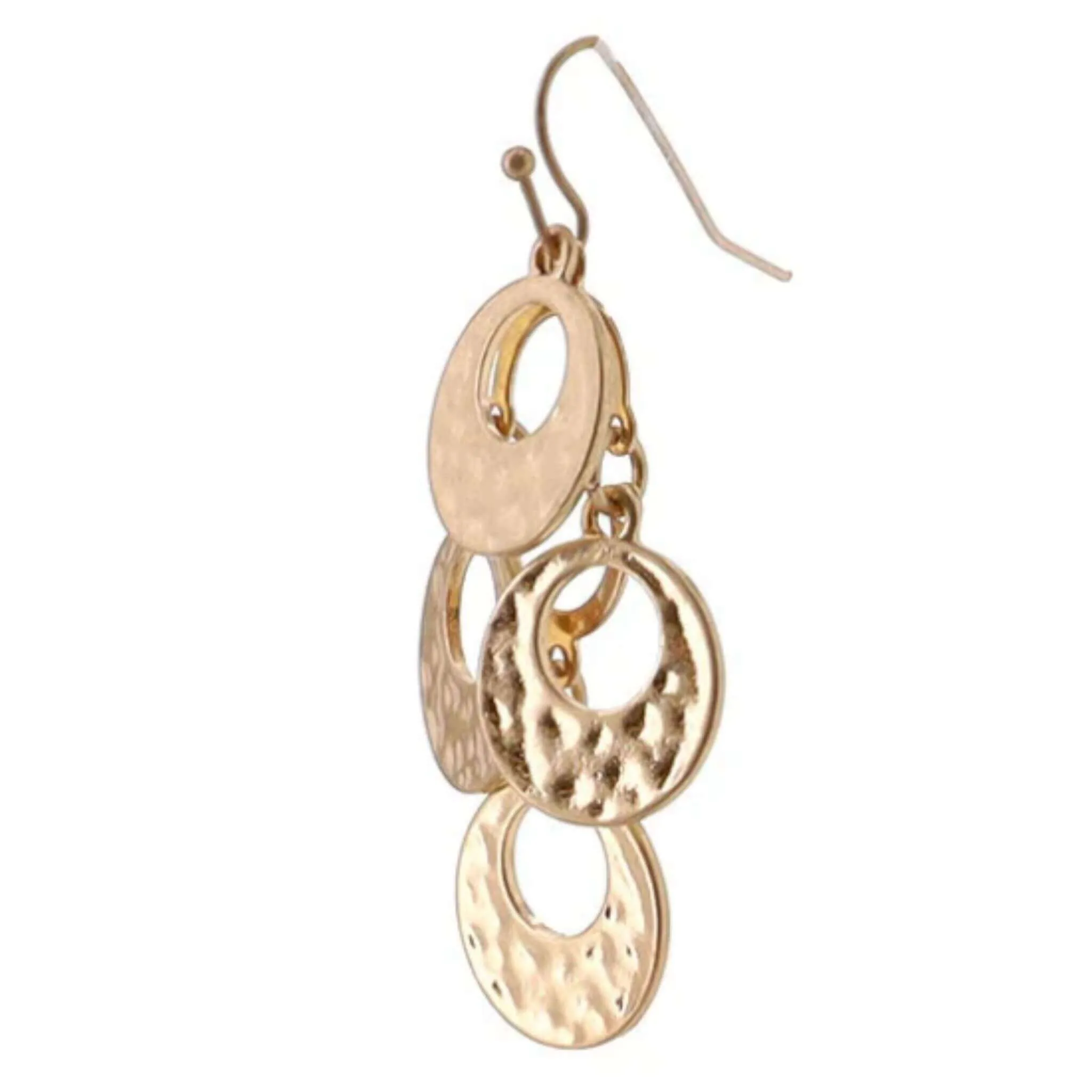 Layered Worn Gold Hammered Disc Chandelier Earrings