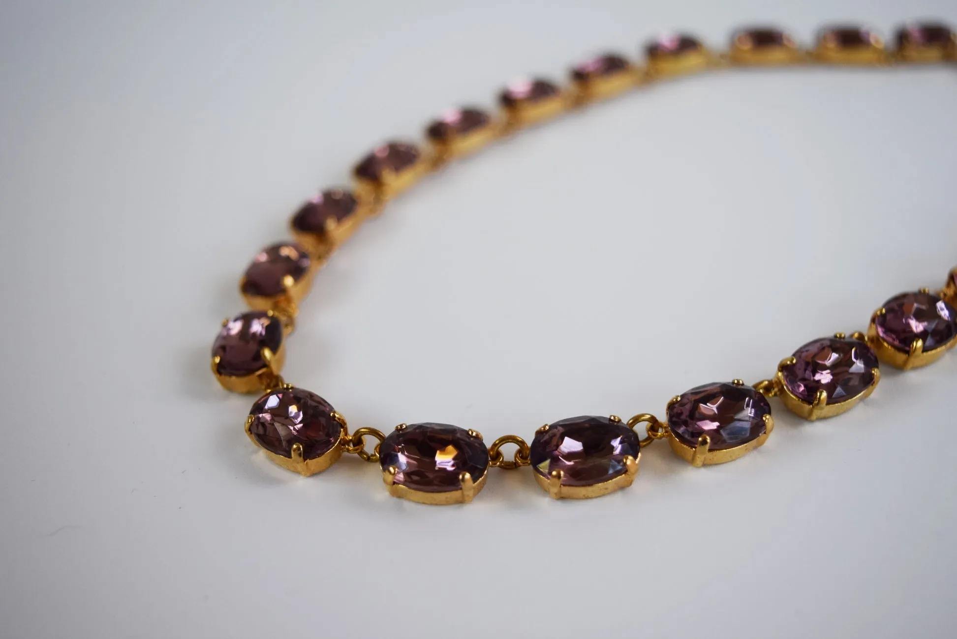 Light Amethyst Purple Crystal Collet Necklace - Medium Oval