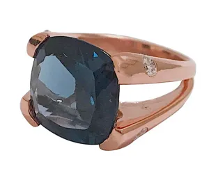 London Blue Topaz Large Cushion Ring with Diamonds