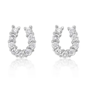 Lucky CZ Silver Horseshoe Earrings | 1.2ct