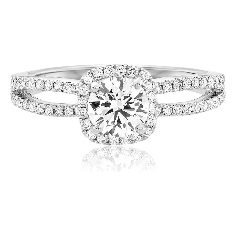 Luminaire Cushion Halo Split Shank Engagement Ring