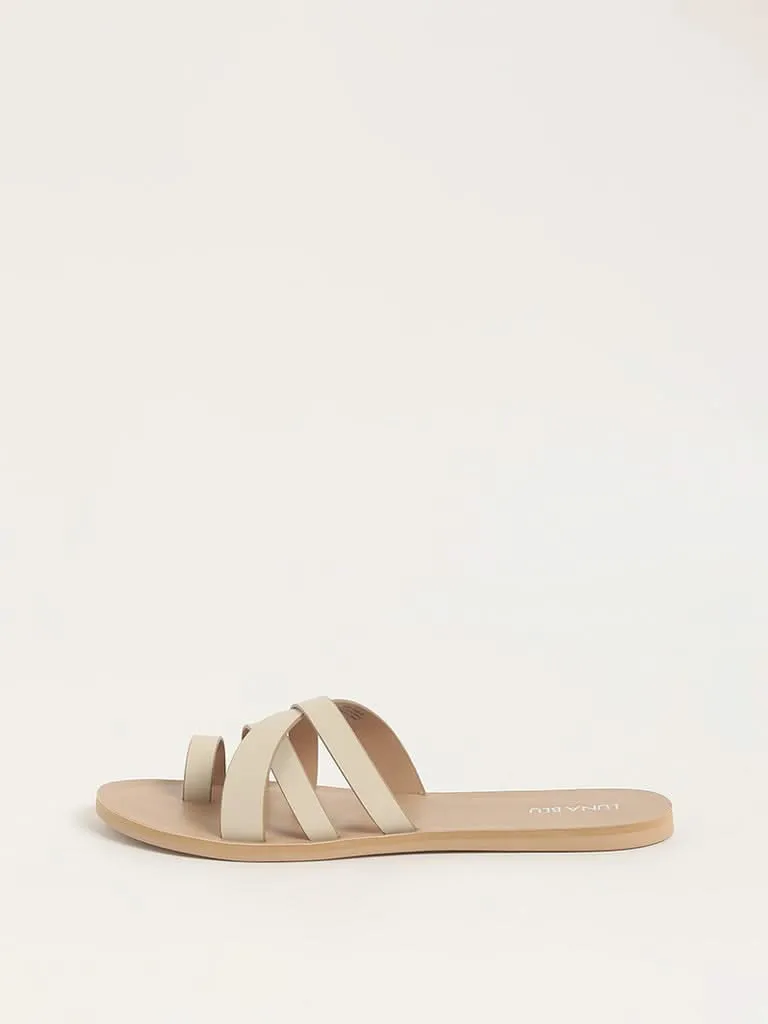 LUNA BLU Beige 3-Strap Sandals