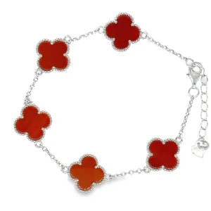 M205 Red Flower Bracelet 5 Garnet Clovers