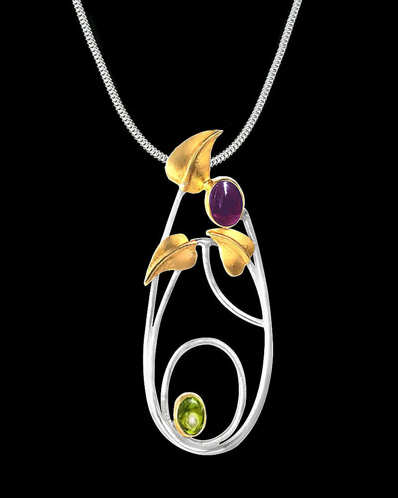 Mackintosh Willowwood Silver, Iolite and Peridot Pendant Necklace