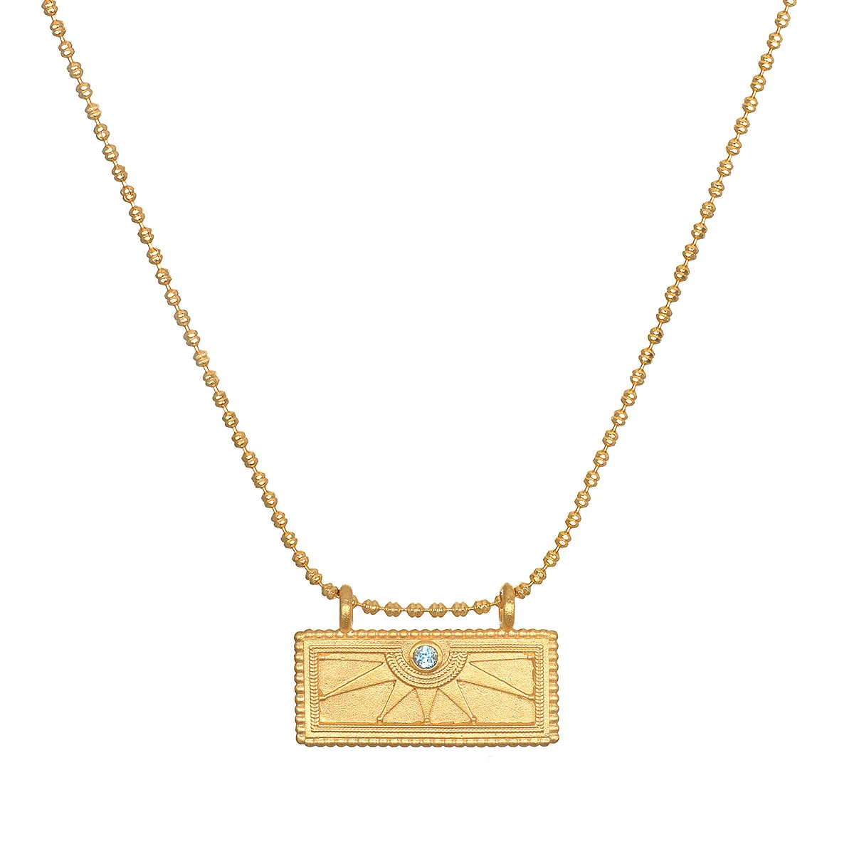 March Aquamarine Sunburst Birthstone Tablet Necklace