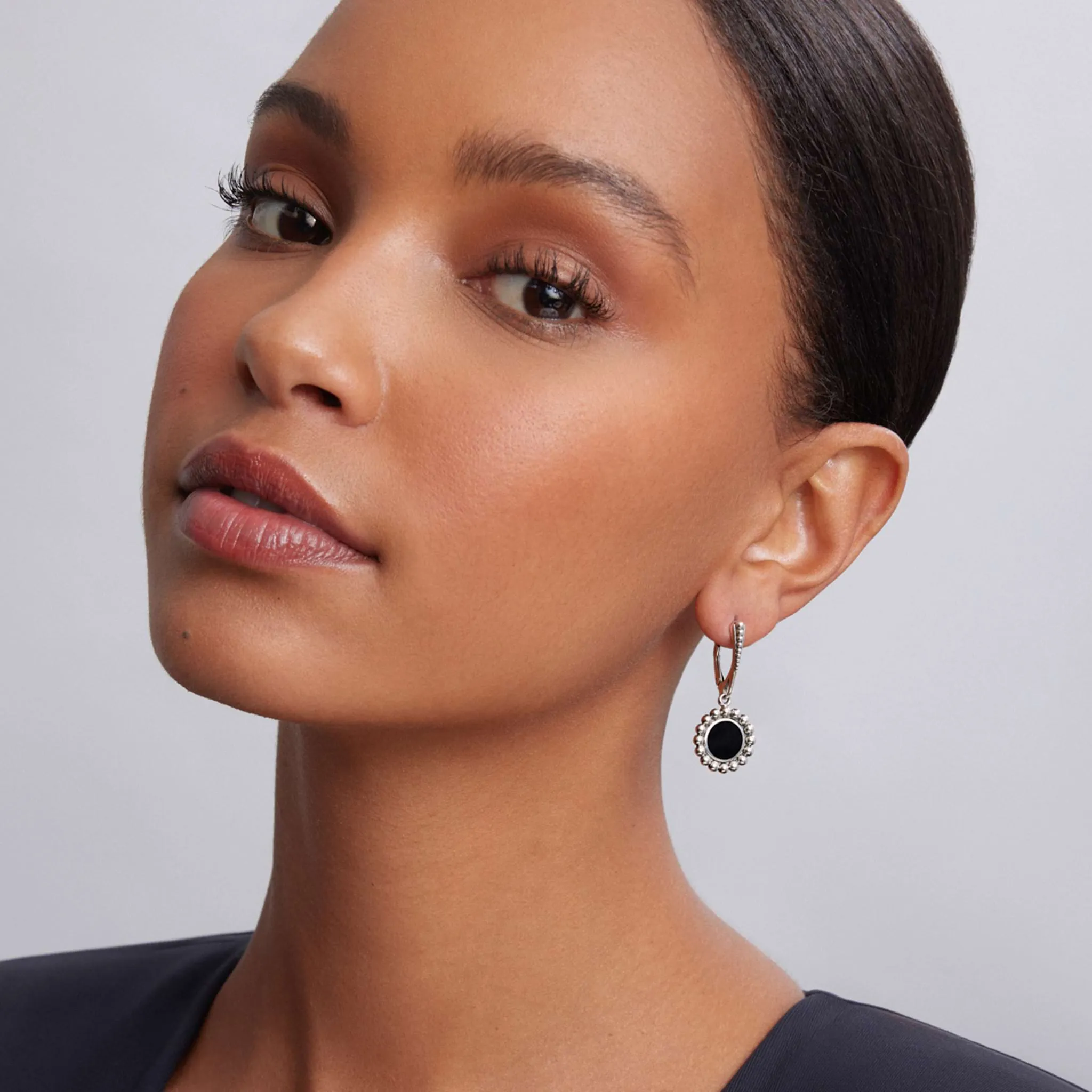 Maya Small Onyx Circle Drop Earrings