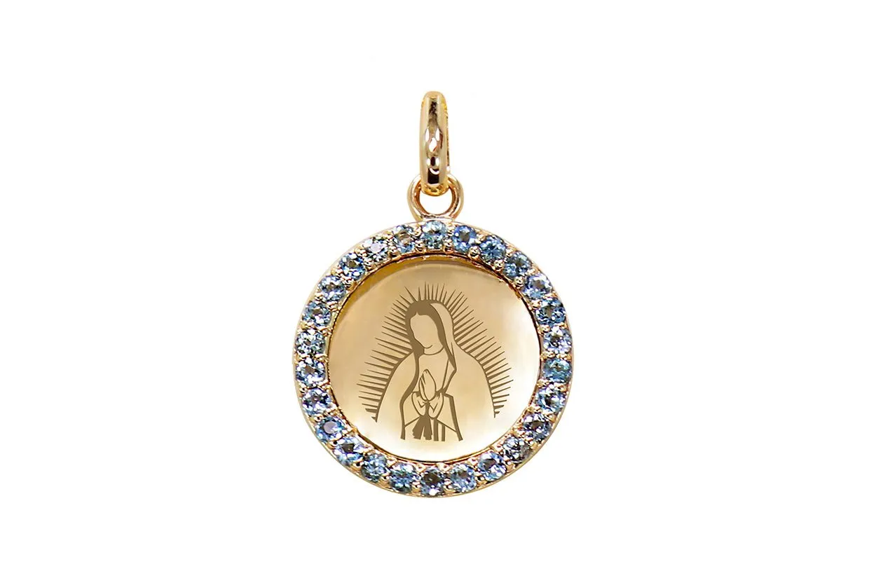 Medal Our Lady of Guadalupe | Virgen de Guadalupe Gold & Aquamarine