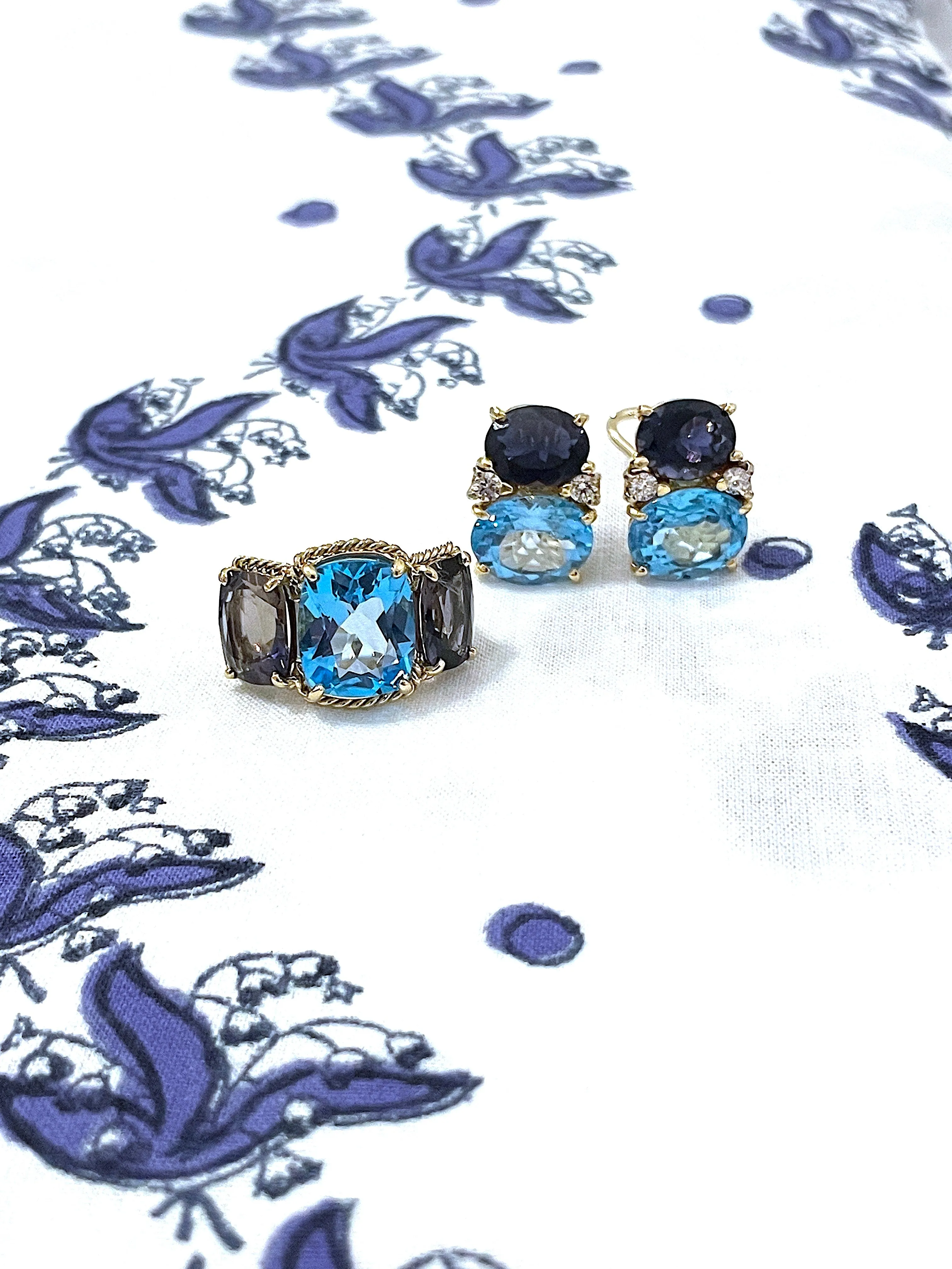 Medium GUM DROP™ Earrings with Iolite and Blue Topaz and Diamonds