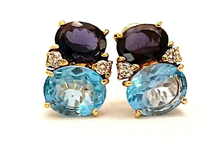 Medium GUM DROP™ Earrings with Iolite and Blue Topaz and Diamonds