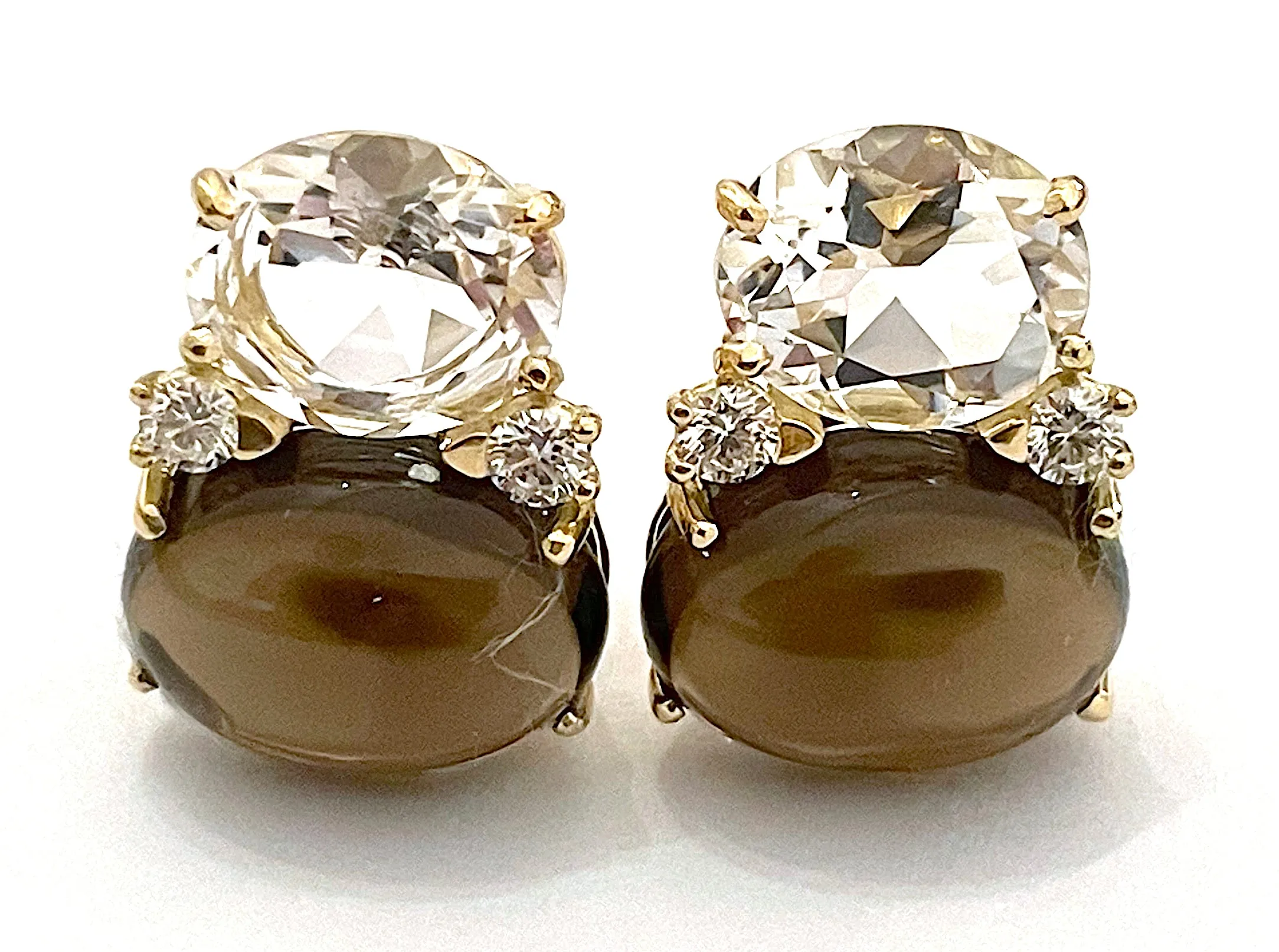 Medium GUM DROP™ Earrings with Rock Crystal and Smoky Topaz and Diamonds (Copy)