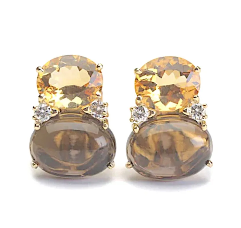 Medium GUM DROP™ Earrings with Rock Crystal and Smoky Topaz and Diamonds (Copy)