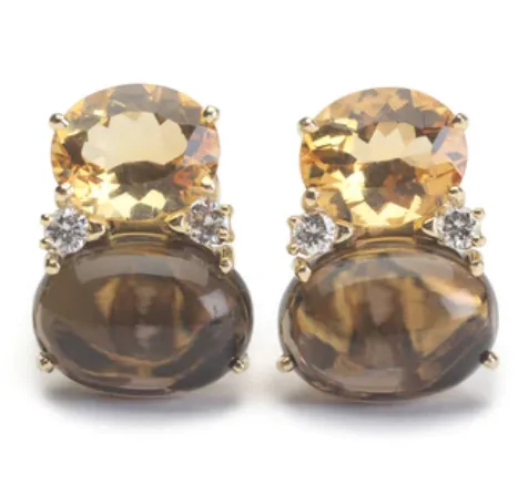 Medium GUM DROP™ Earrings with Rock Crystal and Smoky Topaz and Diamonds (Copy)