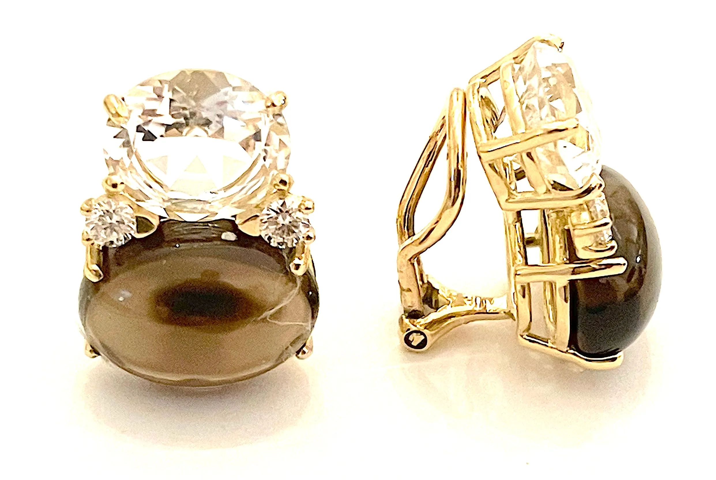 Medium GUM DROP™ Earrings with Rock Crystal and Smoky Topaz and Diamonds (Copy)