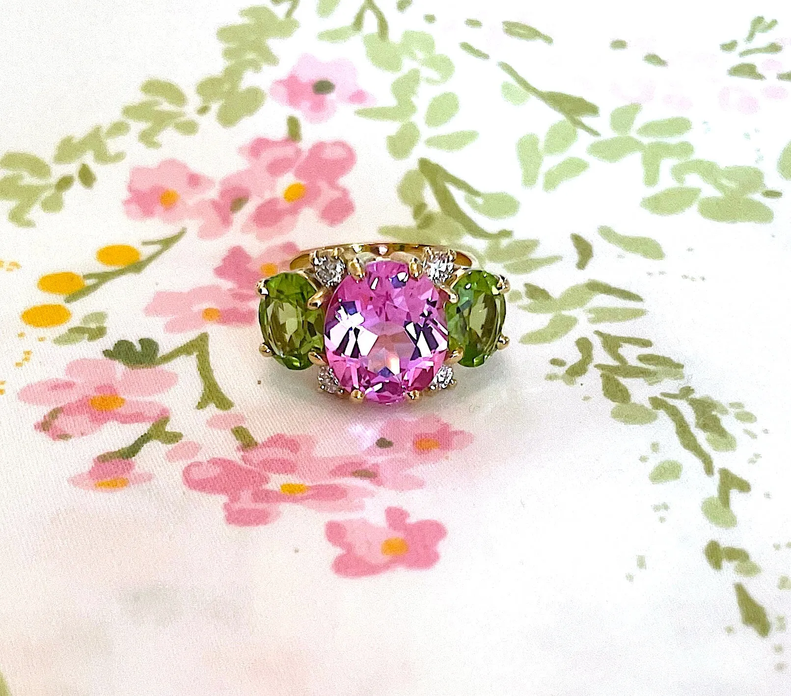 Medium GUM DROP™ Ring with Pink Topaz and Peridot and Diamonds