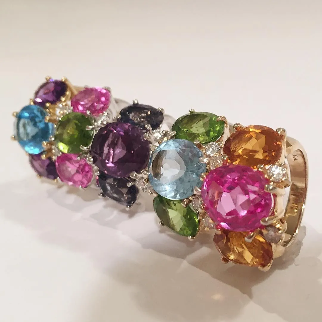 Medium GUM DROP™ Ring with Pink Topaz and Peridot and Diamonds