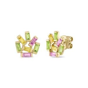 Medium Jubilation Studs: Peridot, Pink and Yellow Sapphire