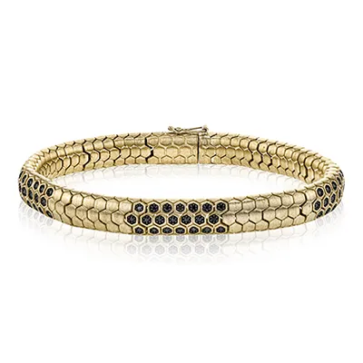 Men's Bracelet In 14k Gold With Black Diamonds